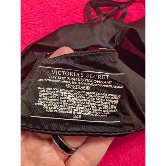 Victoria's Secret Very Sexy Push-Up Bra 34B Black Front-Close Strappy Back - Picture 7 of 7